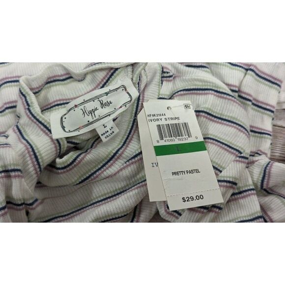Hippie Rose Womens Size Large Ivory Striped Long Sleeve Mock Neck Blouse Top - Picture 6 of 9